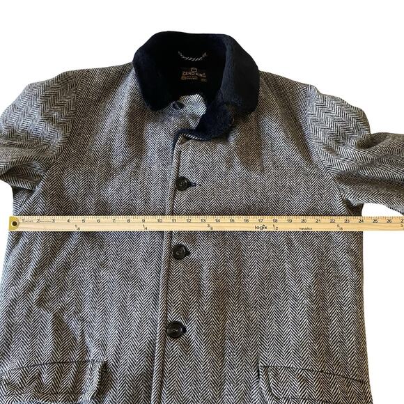 Zero King 100% Virgin Wool Coat 44L | Herringbone Faux Fur Collar Vintage - Picture 7 of 10